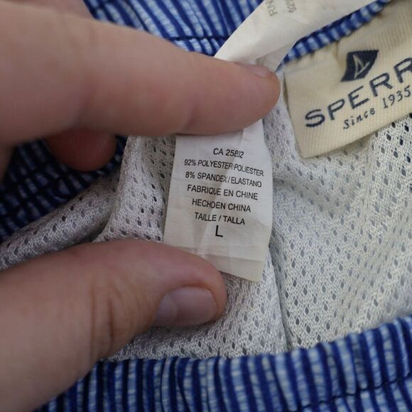 Sperry Large Blue Striped Lined Large Swim Trunks 36/6 High Rise Drawstring - Picture 6 of 6